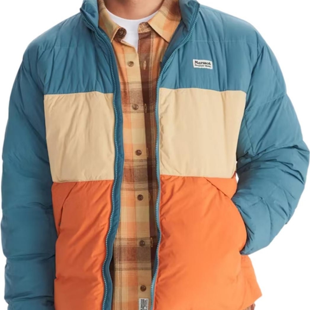 Marmot Ares Puffer Jacket NWT Blue Tan Men's L